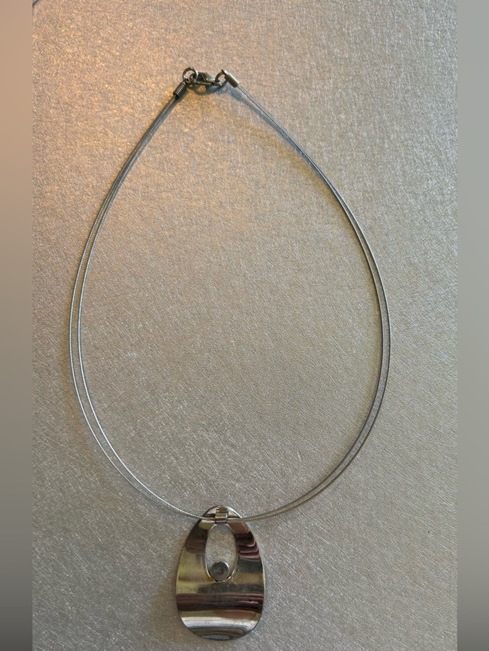 Minimalist Silver-Tone Pendant Necklace with Clear Crystal Accent - Picture 4 of 4